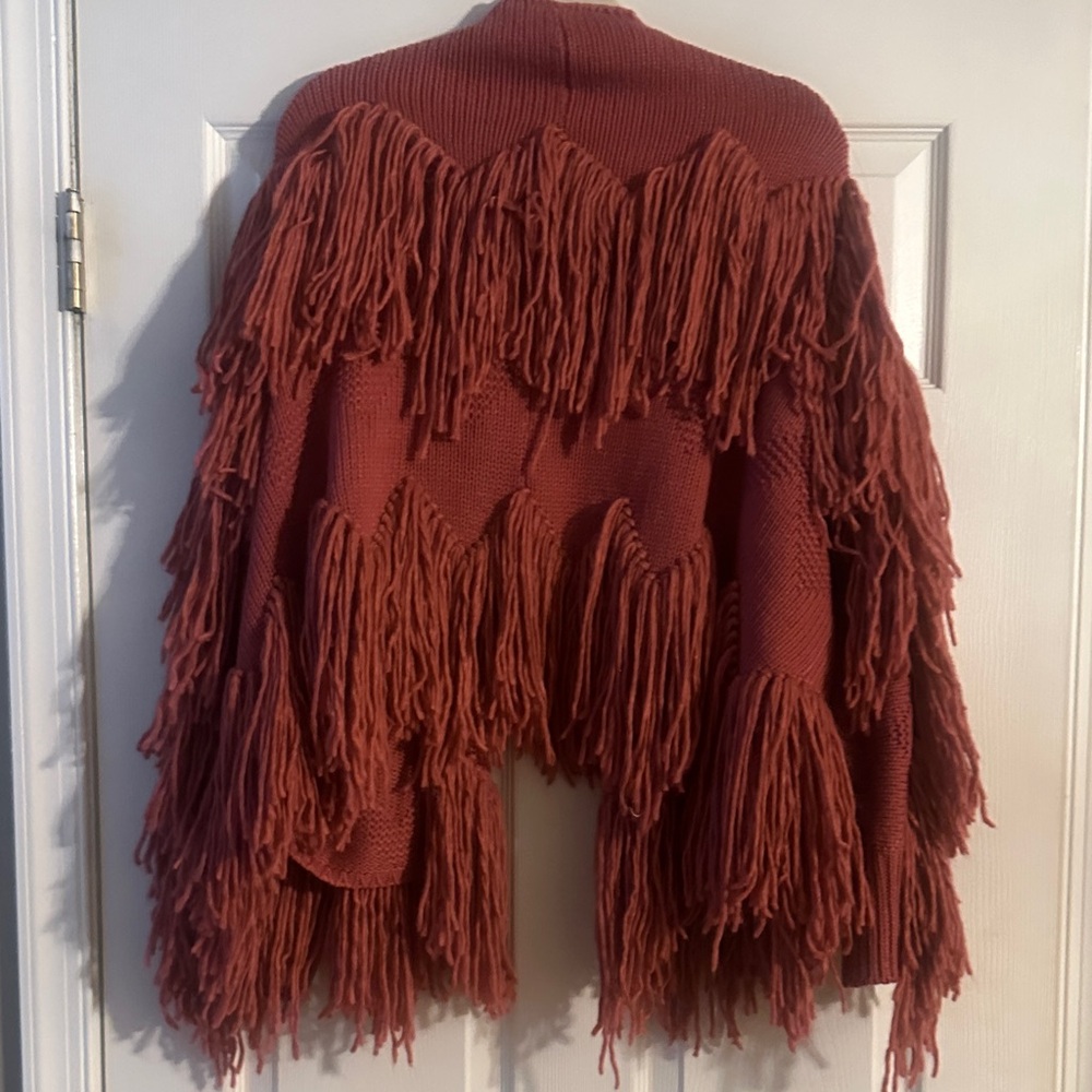 Vici Terracotta Fringed Cardigan - Picture 8 of 8